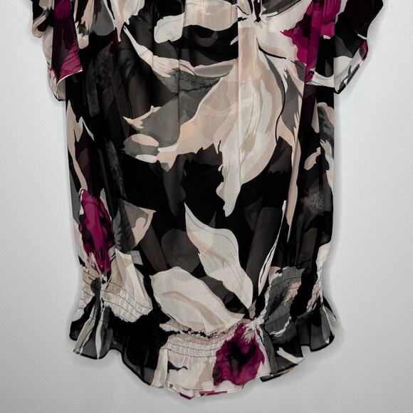 Ted Baker Blouse Size 8 Floral Chiffon Pullover Ruffle Sleeves Cowl Neck Top - Picture 7 of 10